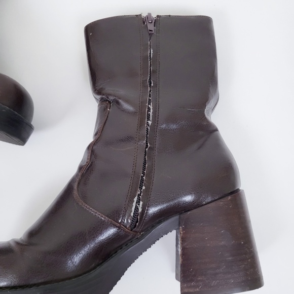 Vintage chunky heel boot square toe platform sock boot calf booties gogo - Picture 9 of 13